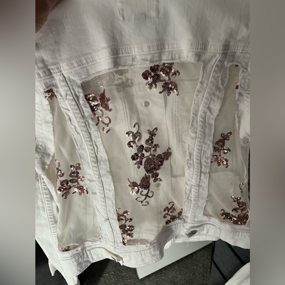 Universal Thread White Denim Jacket With Sequin L… - image 4